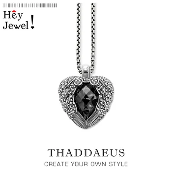 

Pendant Necklace Winged Heart Black,2018 Trendy Link Chain Fashion Jewelry Europe Style 925 Stering Silver Bijoux Gift For Women