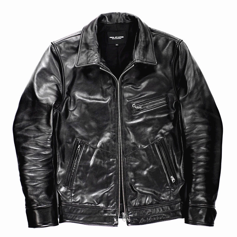 Free shipping.2021 fashion black batik horsehide jacket,Motor style leather clothes,Man slim genuine leather coat,quality leather sheepskin jacket