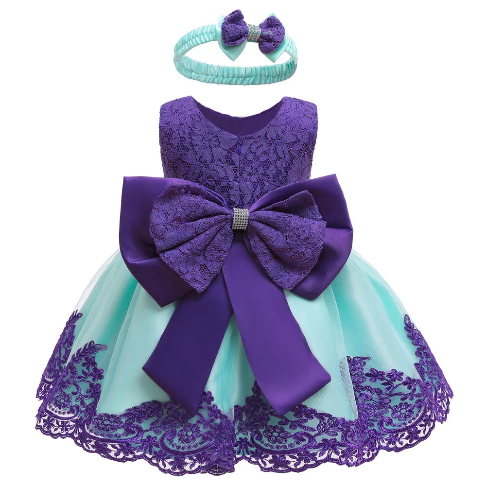 Purple Vestido infantil летние Одежда для маленькой девочки для разного рода вечеринок: свадеб, Платья для девочек, одежда новорожденных Костюмы Платье для первого дня рождения - Цвет: Purple
