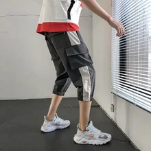 Капри брюки мужские INS Hong Kong-style популярный бренд шаровары свободный крой универсальные луч ноги брюки мужские нагрудник комбинезон большой размер