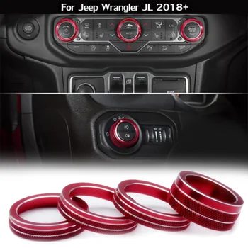 

Accessories Knob decor ring Interior For Jeep Wrangler JL Red Knob 4 pcs Headlight Switch