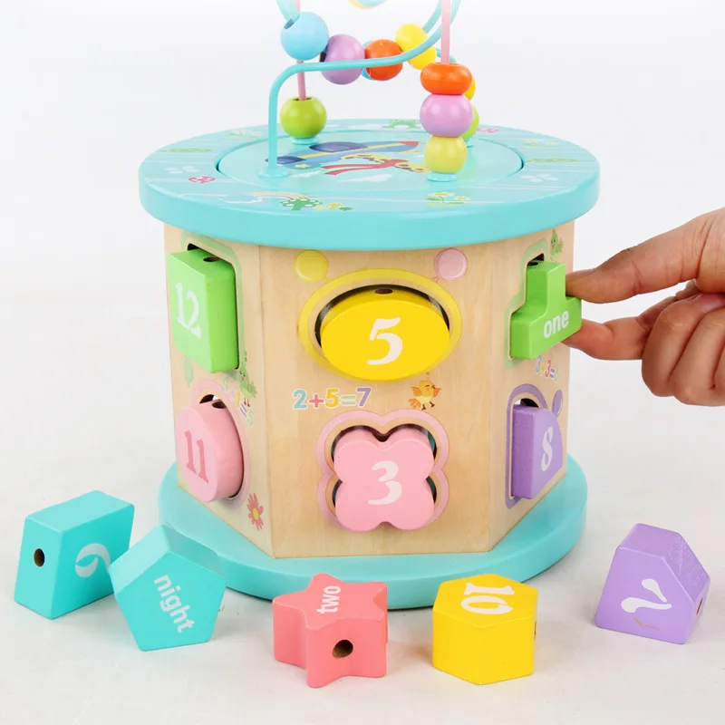 

Wooden Multi-functional Bead-stringing Toy Shape Matching Building Blocks Children'S Educational Early Childhood Twelve Hole Int