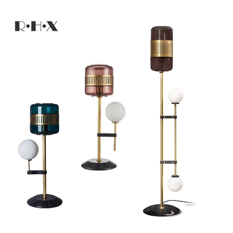 

Post Modern Full Copper Vertical Desk Lamp Floor Lamp Designer Model House Marble Glass Desk Lamp Bedroom Bedside Lamp