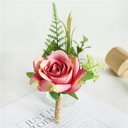 boutonniere-b Meldel Шелковый бутоньерка Роза свадебный цветок корсаж и бутоньерка браслет для невесты на запястье корсаж цветок бутоньерка для жениха - Цвет: boutonniere-b