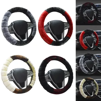 

Plush Steering Wheel Cover Soft Winter Warm Safety Protector Plush+Rubber Universal Fit 38cm /15inch Car Interior Accessories