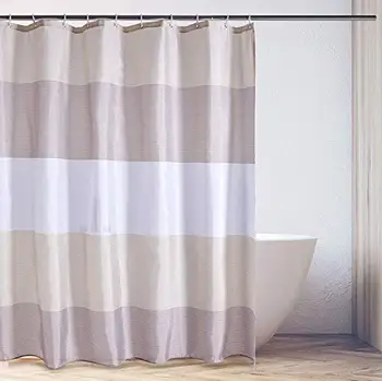 

Brown Beige Fabric Shower Curtains with Hooks for Bathroom Polyester Waterproof Machine Washable Bath Shower Curtain Set, Long