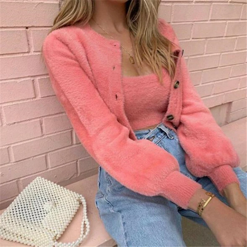 Autumn Winter 2 Piece Set Women Clothing Cardigan Tops And Vest Ladies Outfits Matching Sets Women Clothing Sets Streetwear