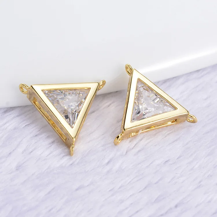 

(348)6PCS 13MM 24K Gold Color Plated Brass with Zircon Triangle 3 Holes Connector Charm High Quality DIY Jewelry Making Findings