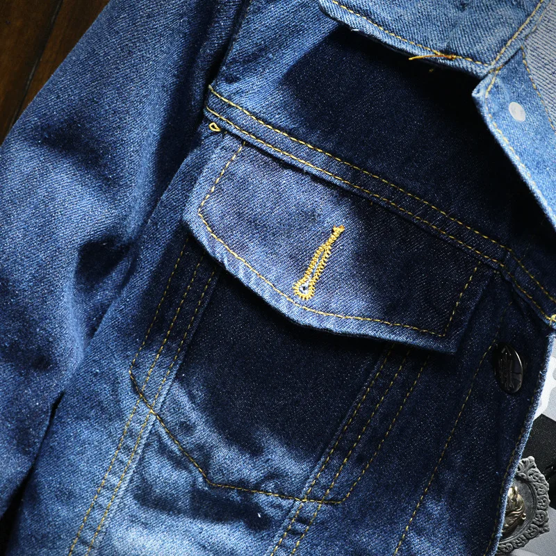 New Style Spring And Autumn MEN'S Denim Jacket Classic Men's Solid Color Fold-down Collar Cowboy Clothing