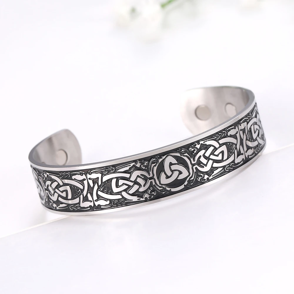 Knot bangle 2 Myshape, потеря веса, здоровье, магнитные манжеты, браслеты, 316L, нержавеющая сталь, Ирландский Узел, Викинг, манжета, для мужчин, женщин, браслет - Окраска металла: Knot bangle 2