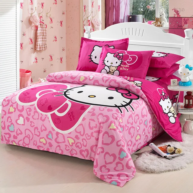 Лучший. WENSD роскошный 3d постельное белье из хлопка с рисунком «hello kitty» 3/4 шт., простыня, пододеяльник, со шнурком, комплекты «king», «queen» Детская мультяшная одежда