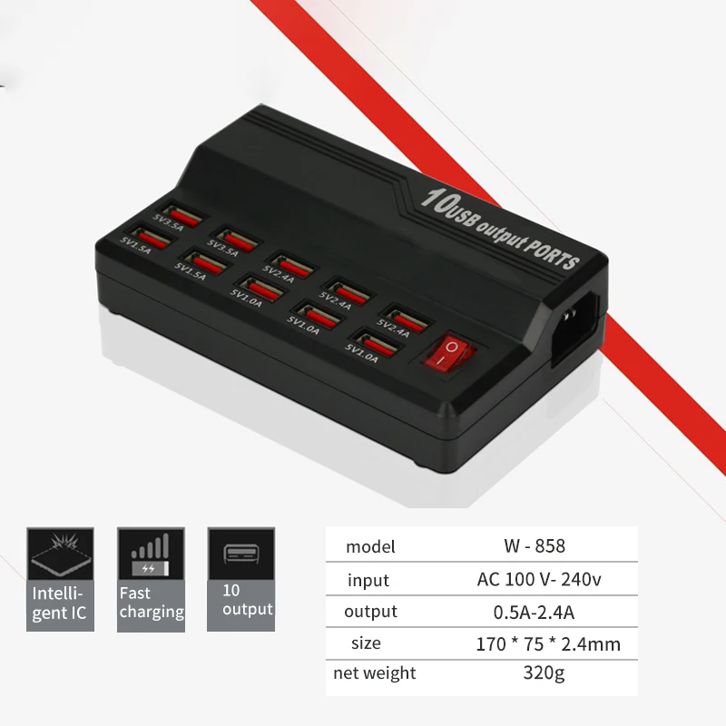 Несколько портов зарядное устройство зарядная станция Быстрая зарядка концентратор 10 портов умная зарядная розетка для мобильного телефона планшета Цифровое зарядное устройство