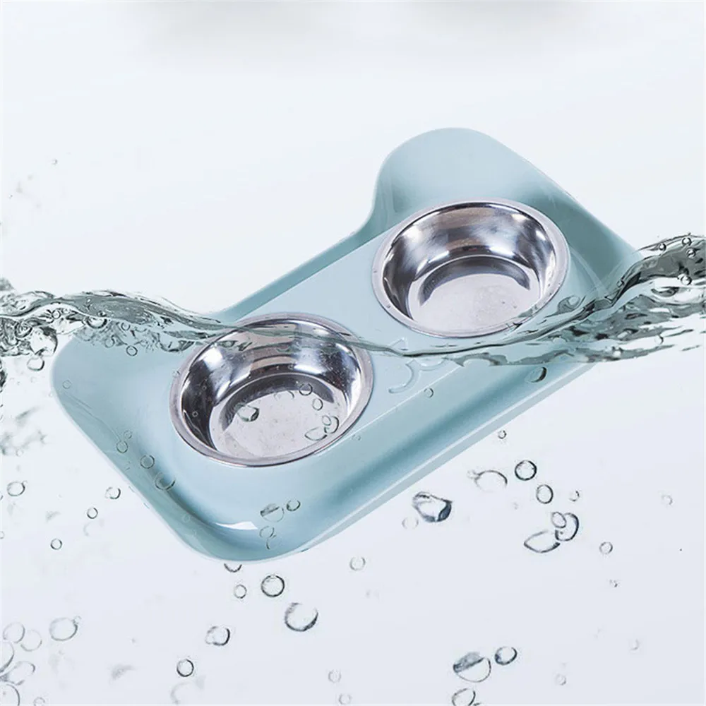 1PC New Non-spill & Non-skid Design Double Dog Cat Bowls Durable Stainless Steel For Pet Food And Water Elevated Feeder Cat Bowl (5)