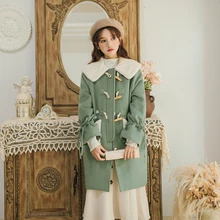 

куртка зимняя женская Woolen coat Women Autumn Winter Sweet Loose Fur collar Patchwork Thicken Preppy style Embroidery abrigos