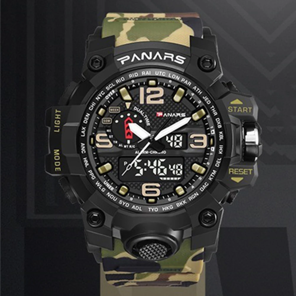 Fashion Men Camo Waterproof Daul Time Alarm Stopwatch Digital Sport Wrist Watch Mas-culino Fashion Men's Watch Large Dial Milita enlarge