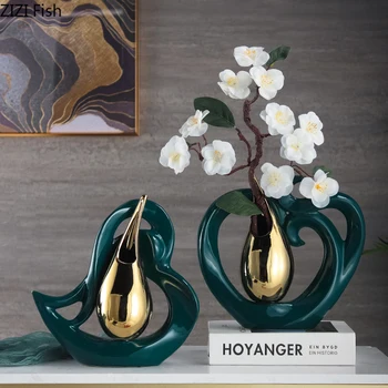 

Creative Heart Shaped Ceramic Vases Golden Drop Shaped Flower Arrangement Hollow Porcelain Vase Flower Insert Modern Home Decor
