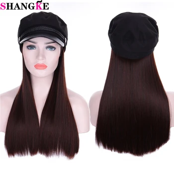 

SHANGKE Women's Synthetic Hat Wig Navy Hat Beret Long Straight Hat Adjustable One-piece Warm Heat Resistant Hair Wig