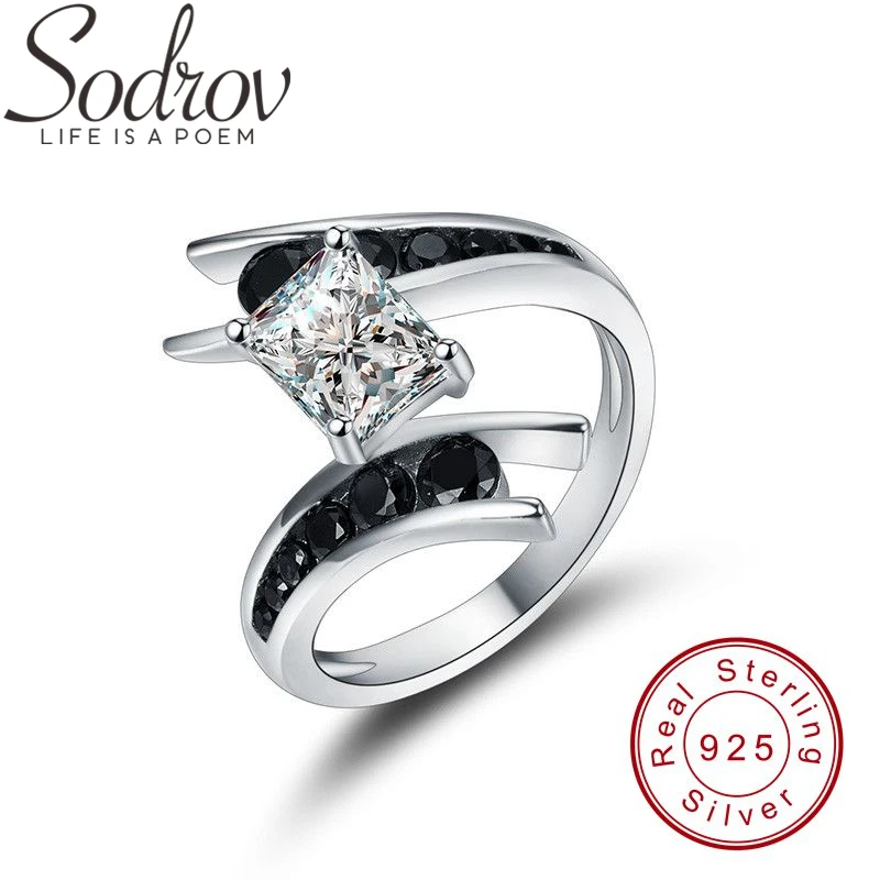SODROV реальные 925 пробы серебряные ювелирные изделия Мода Обручение Bague Черный шпинель лист Для женщин обручальное кольцо C299
