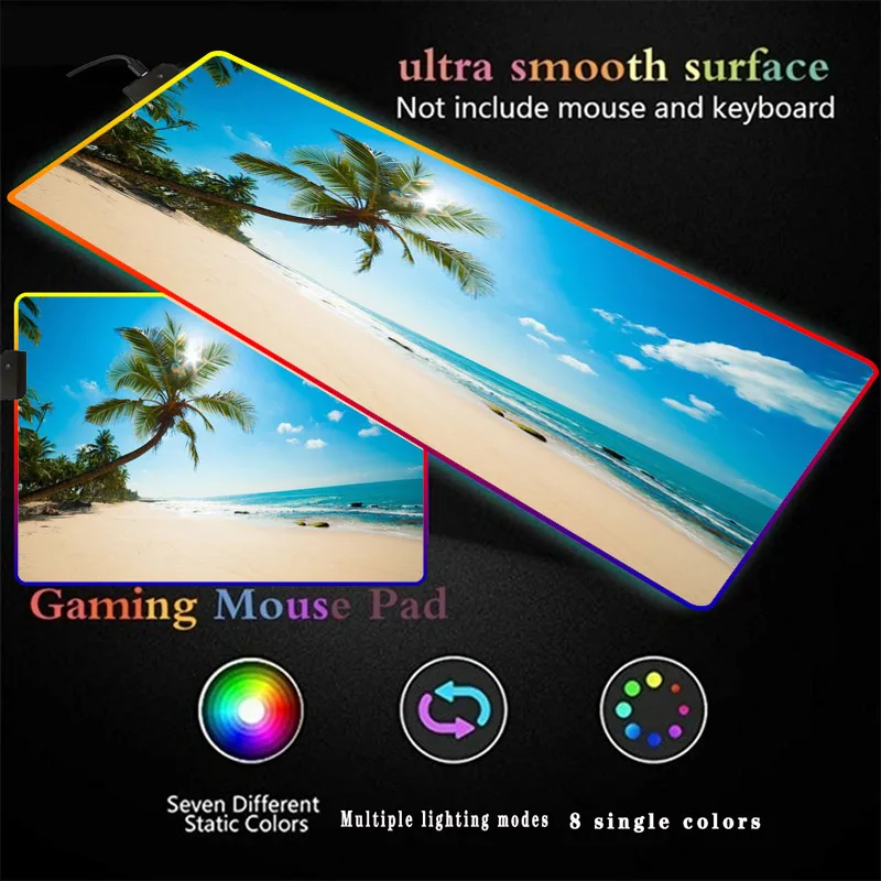 

Palm Seaside Scenery Large Gaming RGB USB LED Glowing Gamer Keyboard Mousepad Mice Mat 14 Lighting Modes for PC Computer Laptop