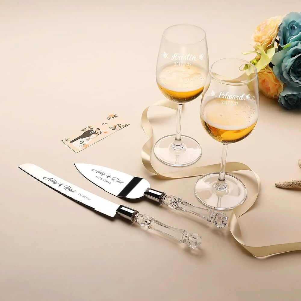 Party Supplies Party Decorations Hen Party Set Personalized Wedding Cake Knife Server Set Laser Engraved Transparent Cake Shovel Set Name Wedding Decoration Cutter