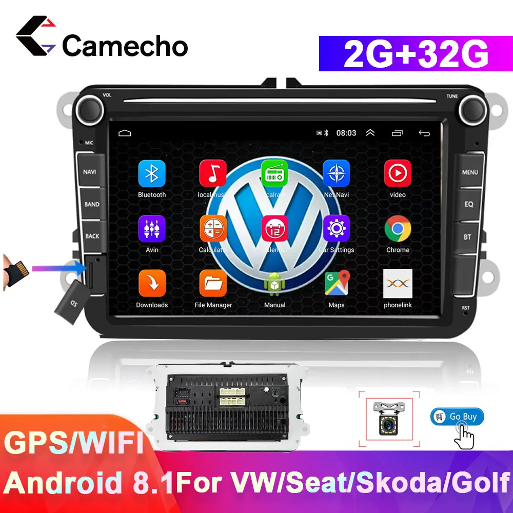 Camecho 2 din Android 8 1 автомобильные радиостанции GPS для