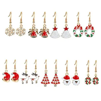 

Ladies Christmas Earrings Jewelry Set Gils Snowflake Snowman Elk Christmas Hat Tree Earring Gift 9 Pairs