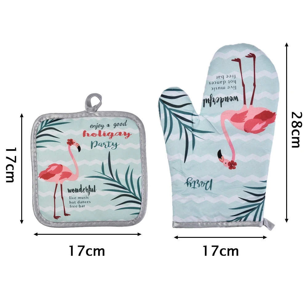 2pcs Flamingo Pattern Microwave Gloves Cotton And Linen Padded High Temperature Resistant Oven Gloves For Kitchen Cooking Tool Silicone Oven Mitts Kitchen Gloves Silicone Oven Gloves