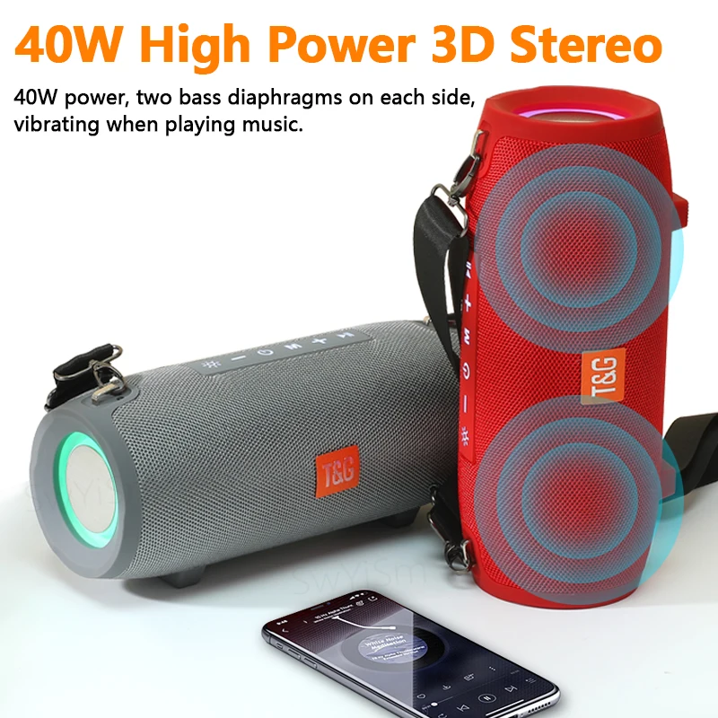 40W TWS Outdoor Waterproof Portable Speakers High Power Bluetooth Speaker  Wireless Sound Column Subwoofer Music Center 3D Stereo