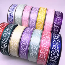 5yards 25mm Printed Flower Polyester Ribbons for Wedding Christmas Party Decorations DIY Bow Craft Ribbons Card Gifts Wrapping tanie tanio BBRRXWYCGT CN(Origin) Single Face GEOMETRIC 100 Polyester