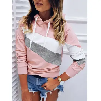 

Women Fashion Hoodie Sweatshirt Hooded Coat Top Jumper Pullovers Outwear Color Patchwork Women Streetwear