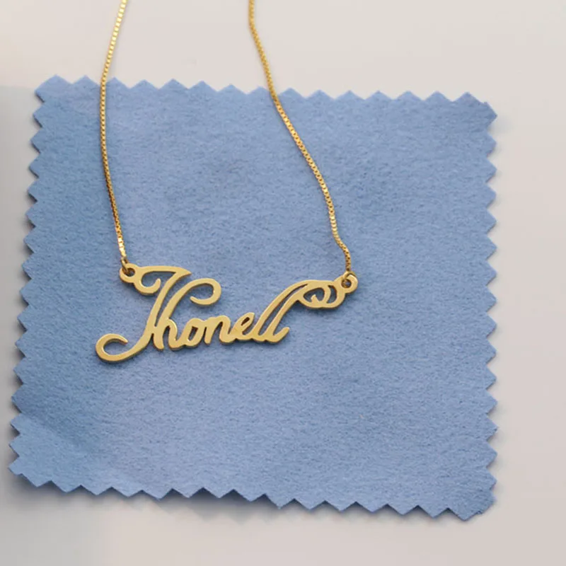 Name Necklace with Box Chain, 925 Solid Silver Pendent with Cursive Name Customized, Personalized Jewelry for Women
