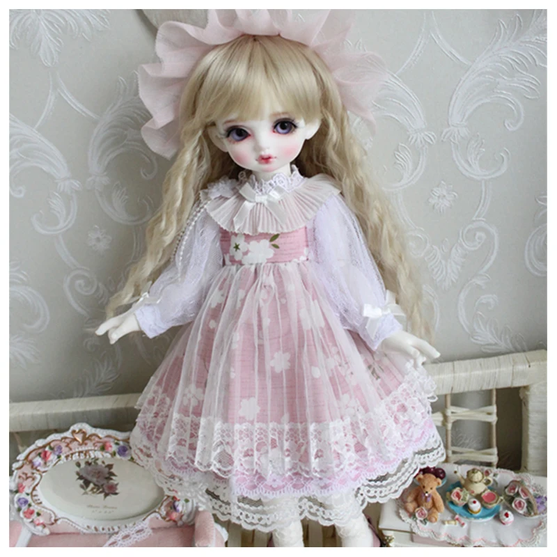 Одежда для куклы 1/6 платье розовое кружевное с маленьким цветком 1/4 BJD SD Blyth