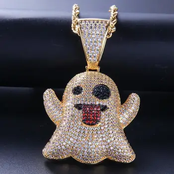 

Hip Hop Iced Out Bling Cz Zircon Funny Spit Tongue Rapper Ghost Necklaces For Men Rapper Jewelry