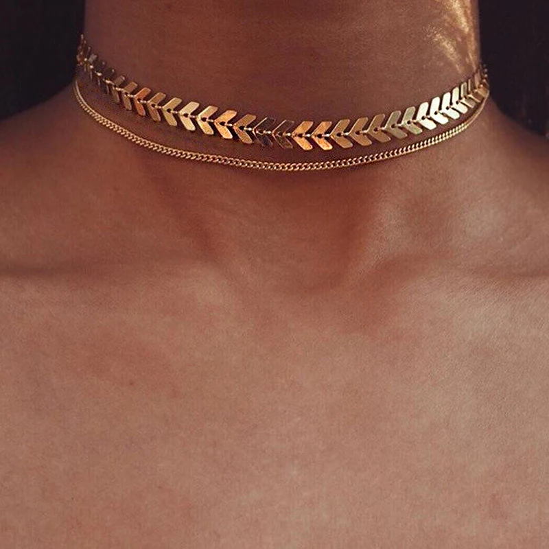 

Fashion Multi Arrow Choker Necklaces Women Ladies Double Layers Gold Chain Pendant Necklaces Jewelry Creative Female Party Gifts