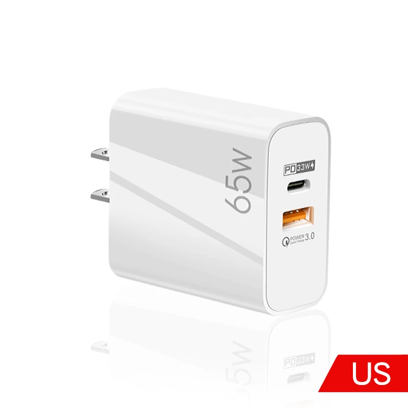 65 W USB C Charger USB-C Power Supply 2 Ports Charger with QC 3.0 PD 3.0 GaN Fast Charger for MacBook Pro Air iPhone 13 12 Pro 65w charger phone Chargers