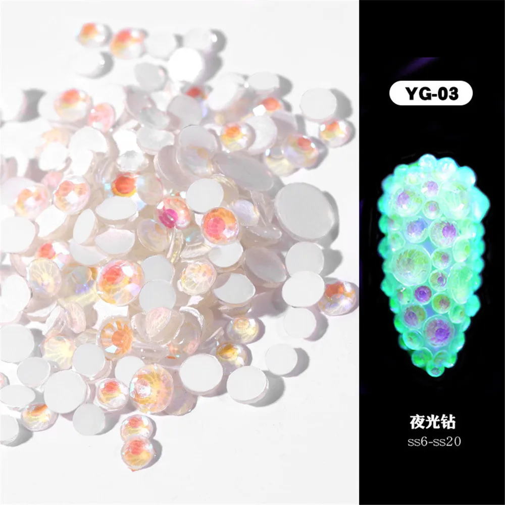 1 Pack Flatback Luminous Nail Rhinestones Mixed Sizes Crystal Shiny Nail Flat Drill Flash Gems Glass Nail Art Decorations Tools (19)