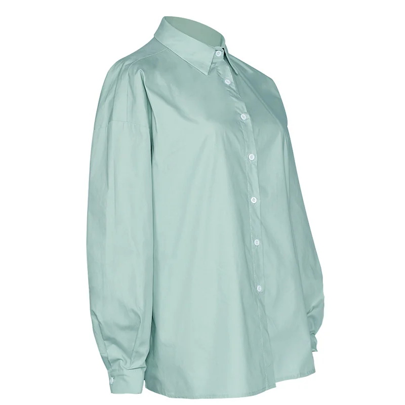 Женская блузка с длинным рукавом и отложным воротником, белая простая женская рубашка на пуговицах, весна-осень, универсальная базовая женская рубашка