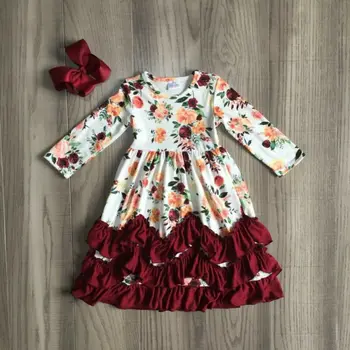 

CANIS Autumn Winter Princess Infant Baby Girl Floral Printed Patchwork Ruffles Party Dress Long Sleeve Dress Clothes