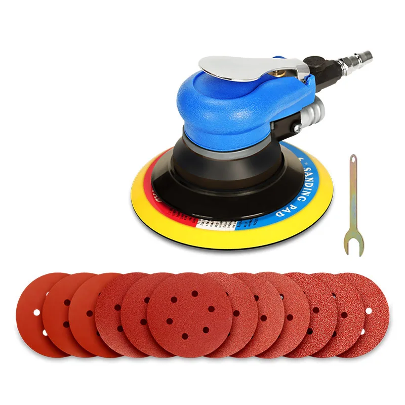 

150Mm 6Inch Air Sander Orbital Random Palm Double Action Compressed Air Grinder Tools+12Pcs Sanding Disc Paper US Plug