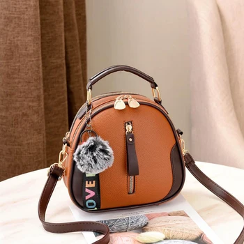 

Fashion Flaps Solid Color Bolsos Women Shell Bag Portable Shoulder Bags PU Leather Elegant Female Bag Hair Ball Purse Crossbody