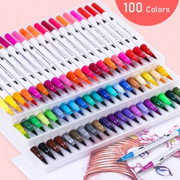 

12/18/24/36/48/100PCS Colors FineLiner Drawing Painting Watercolor Art Marker Pens Dual Tip Brush Pen School Supplies