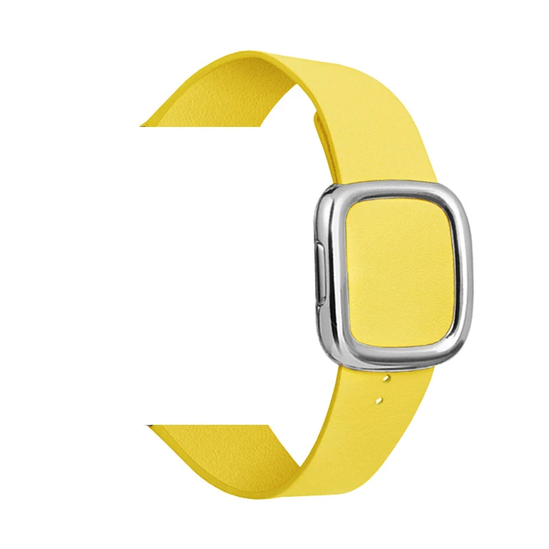 S yellow Сменный Браслет из натуральной кожи 40 44 мм для Apple Watch band 5 современный стиль петля ремешок аксессуары для IWatch 38 42 мм 4 3 2 - Цвет ремешка: S yellow