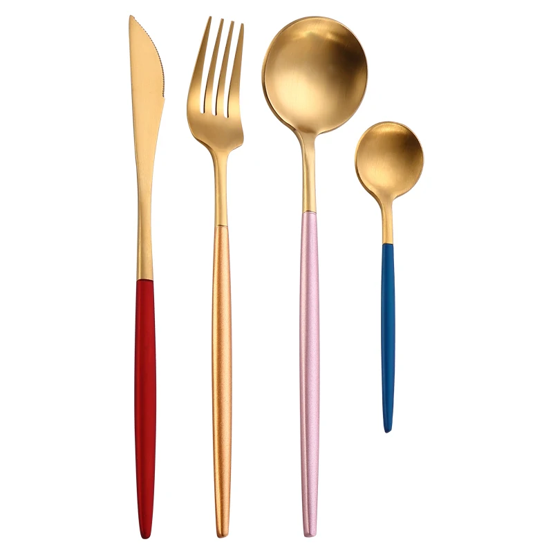 Столовая посуда столовые приборы золотой набор посуды вилка золото ложка Сталь