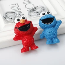 Sésamo rua elmo e cookie monstro chaveiro boneca dos desenhos animados chaveiros carro mochila chaveiro bonito chave fivela