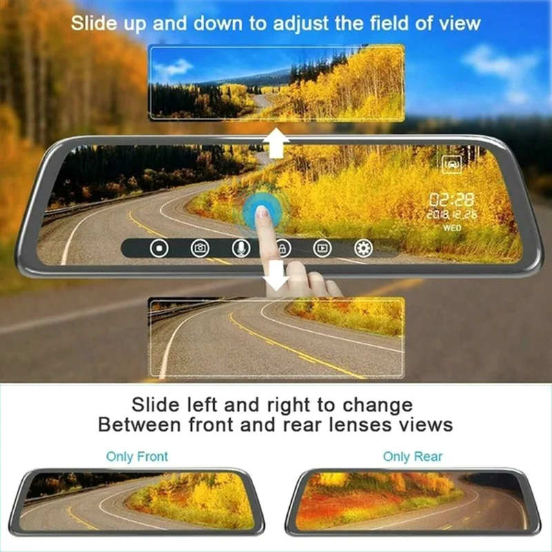 Polegadas de Tela Sensível ao Toque do Carro Fluxo Mídia Traço Câmera Gravador Vídeo Retrovisor Espelho Lente Dupla Traseira 10 9 Cheap Câmera multiângulo automotiva
