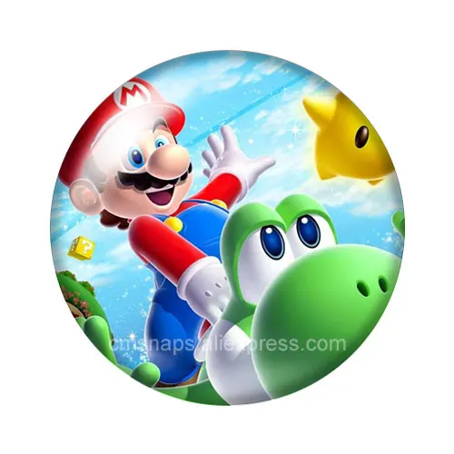 Game super mario 18mm snap buttons 10pcs mixed round photo glass cabochon style for snap button jewelry 