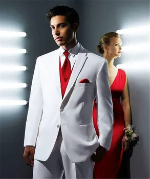

Formal White 3pieces Mens Wedding Tuxedos With Red Vest Custom Spring Male Party Dress Country Outside Suit (Jacket+Pants+Vest)