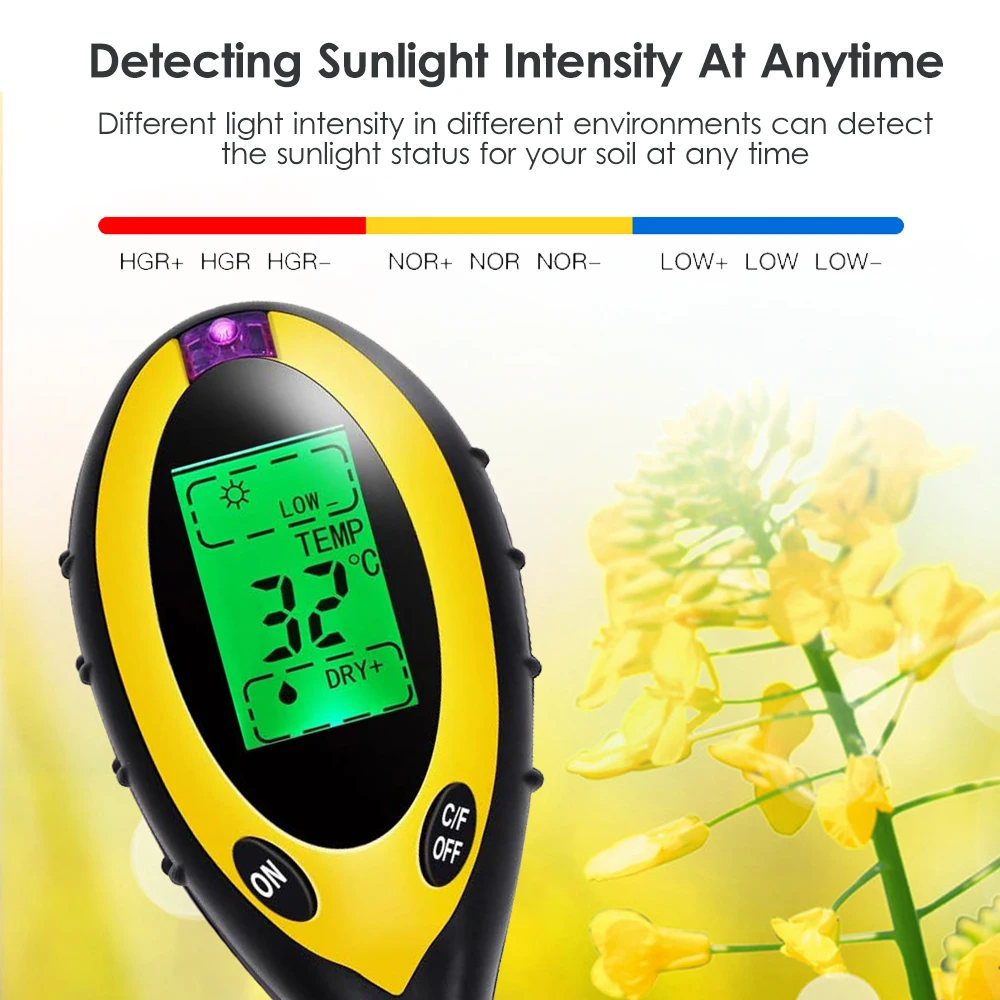 5-in-1 Moisture Meter Digital Soil pH Meter PH Levels Temperature Sunlight Intensity Humidity Tester Large Backlit LCD Display fabric tape measure