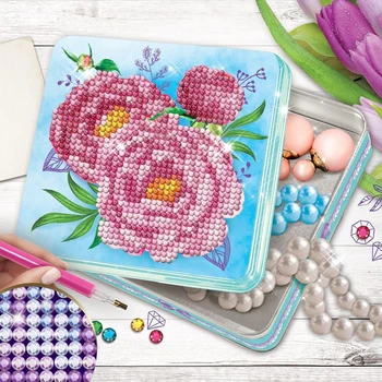 

Diamond mosaic on the box "Peonies", 14 x 14 cm. Set for creativity