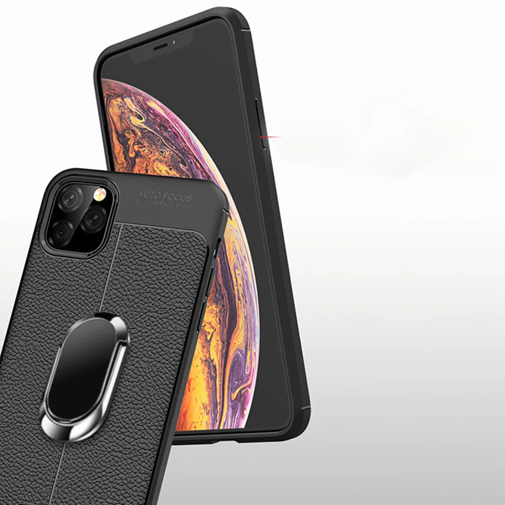 С кольцом на палец чехол для телефона для iPhone 11 Pro Max 6,5 дюймов Роскошный Жесткий матовый чехол износостойкий кожаный чехол для телефона